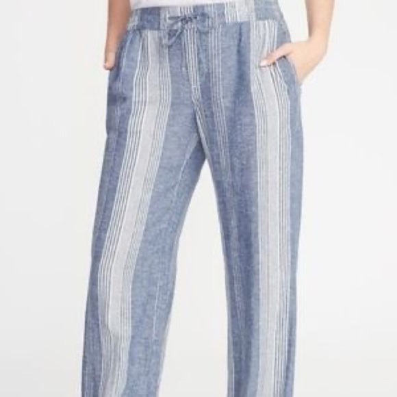 Old navy blue and white linen blend wide leg lounge pants - Picture 1 of 4